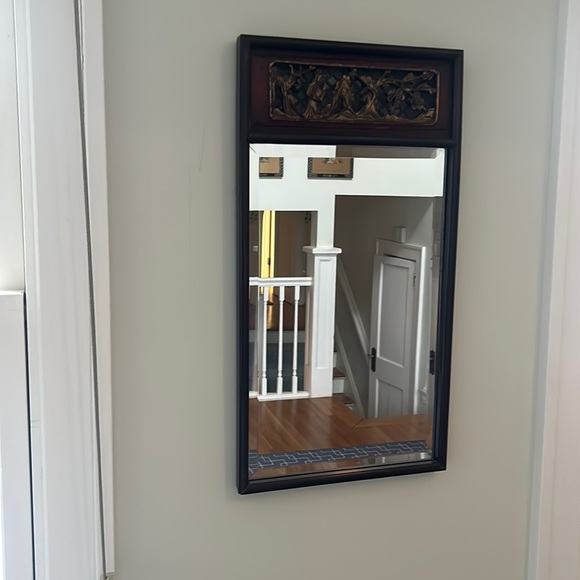 Rare Chinese vintage hardwood mirror with one carved panel